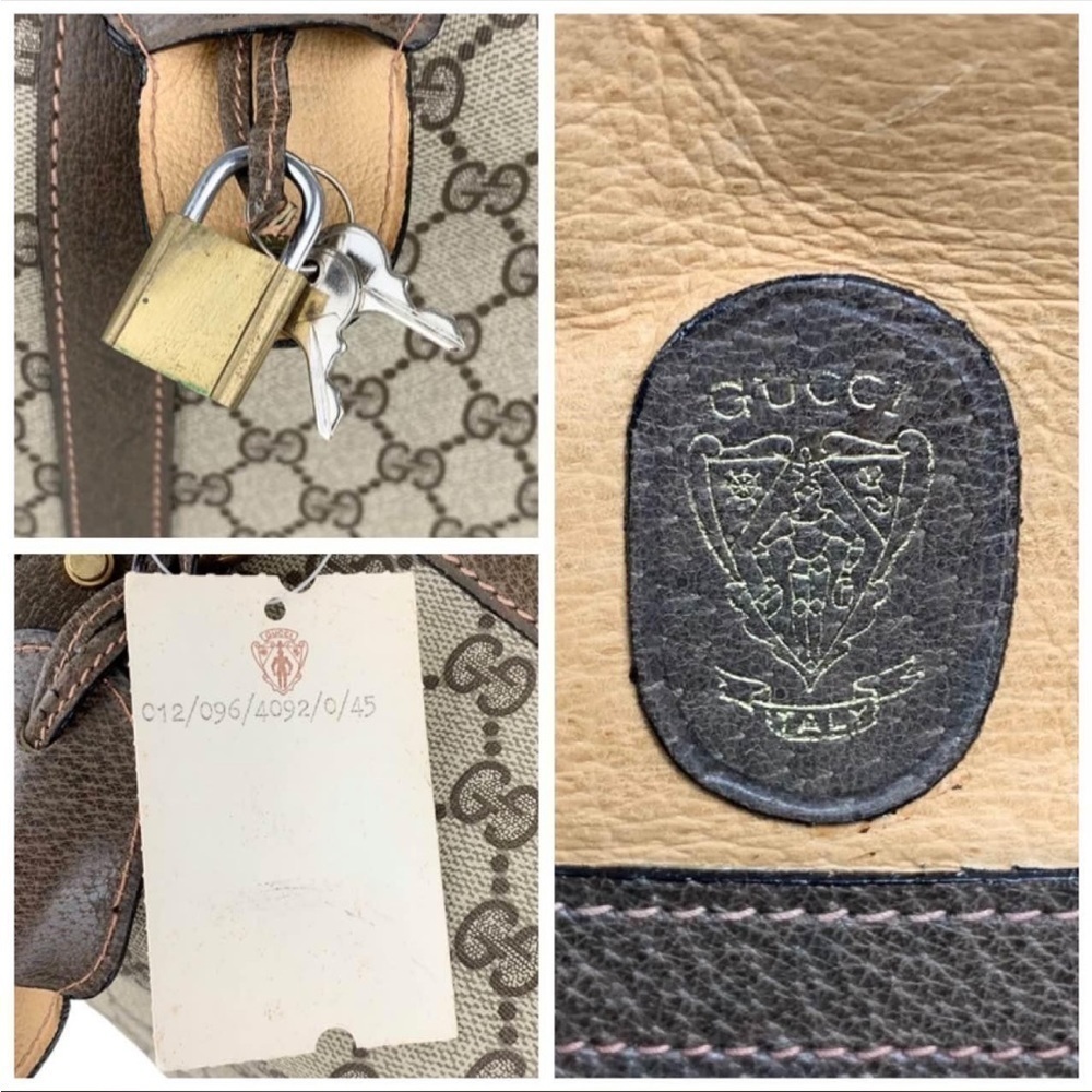 Vintage Gucci GG Supreme Boston Bag Travel Duffle Brown Monogram Leather Trim - Picture 8 of 15